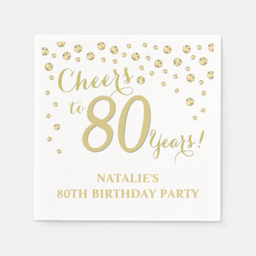 80th Birthday Party White and Gold Diamond Napkins