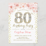 80th Birthday Party - White Gold Pink Invitation<br><div class="desc">80th Birthday Party Invitation
Elegant design in faux glitter gold,  pink and white. Stylish floral invitation with diamonds and roses. Perfect for a glam celebration. Please message me if you need further customization.</div>