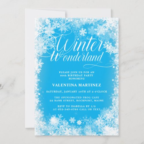 80th Birthday Party Winter Wonderland Snowflake Invitation