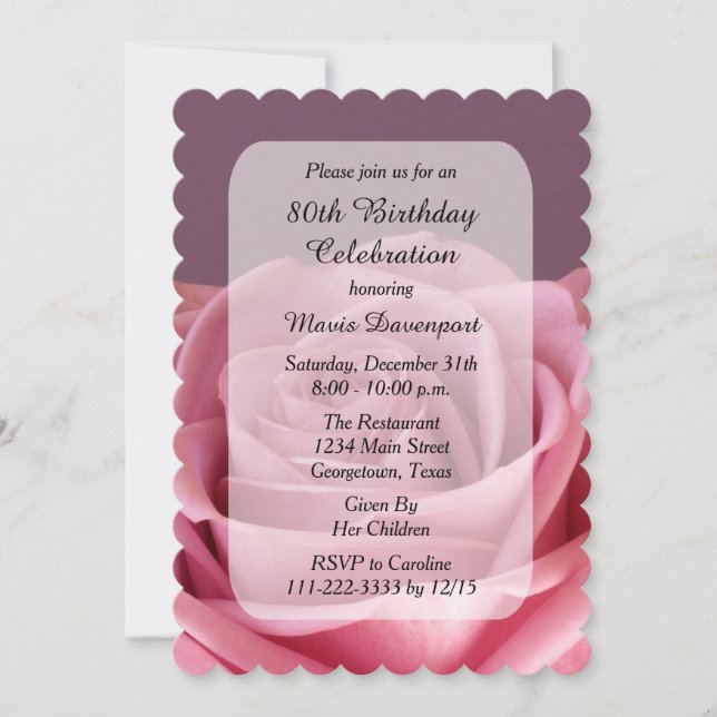 80th Birthday Party with Rose Invitation (Front)