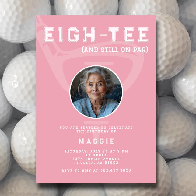 80th Birthday Party Women's Golf Photo Pink Invitation (Creator Uploaded)