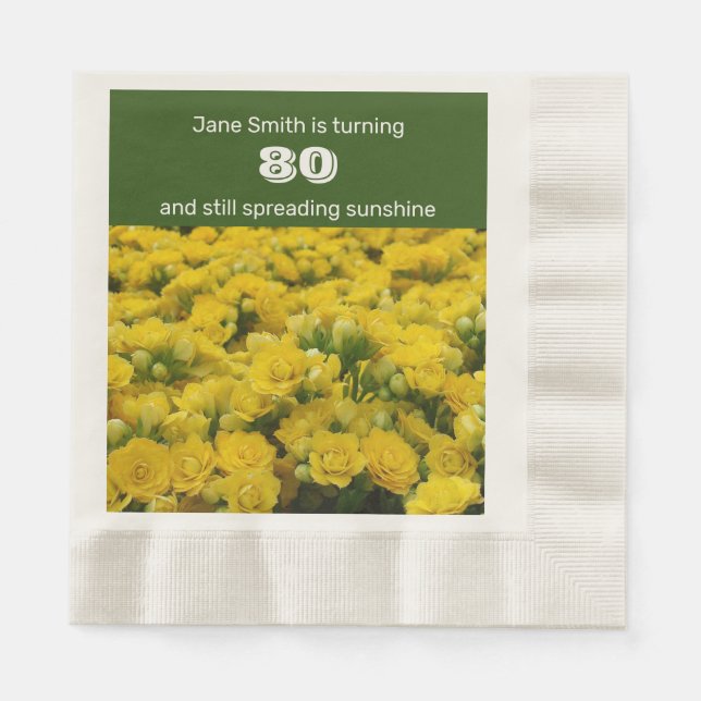 80th Birthday Party Yellow Flowers Celebration Napkins (Front)
