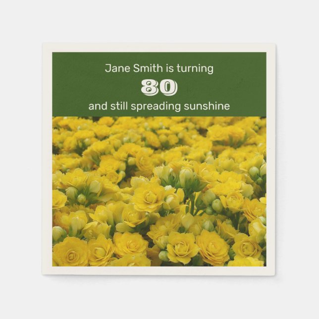 80th Birthday Party Yellow Flowers Celebration Napkins (Front)