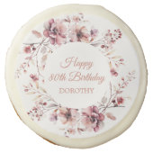 80th Birthday Personalized Burgundy Pink Floral Sugar Cookie (Front)