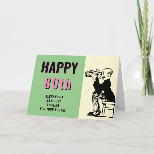 80th Birthday Personalized Retro Funny Cartoon Card