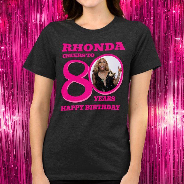 80th Birthday photo and name pink text Tri-Blend Shirt (Creator Uploaded)