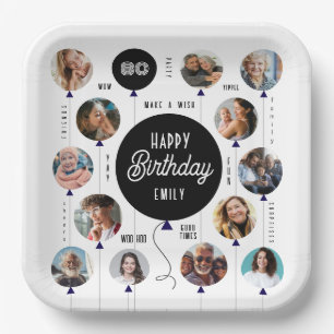 80th Birthday Photo Balloons Paper Plates