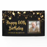 80th Birthday Photo Black Gold Stars Personalized Banner 80th Birthday Photo Black Gold Stars Personalized Banner