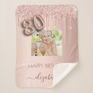 80th birthday photo blush pink rose gold sherpa blanket