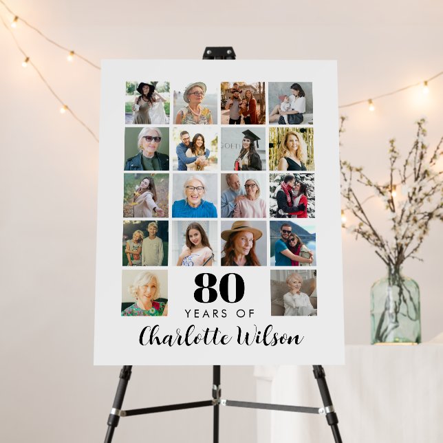 80th Birthday Photo Collage 18 Photos Foam Board (In Situ (Stand))