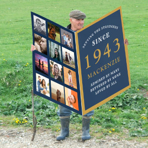 80th Birthday Photo Collage 1943 Blue Gold Huge Card