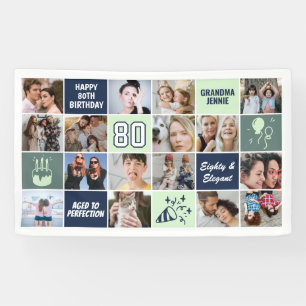 80th Birthday Photo Collage Custom Mint Blue Banner