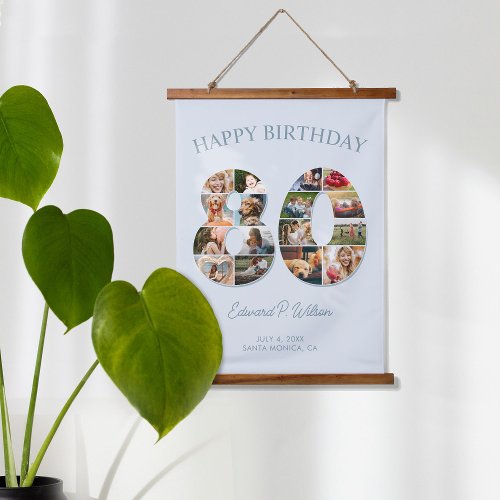 80th Birthday Photo Collage Elegant and Timeless Hanging Tapestry