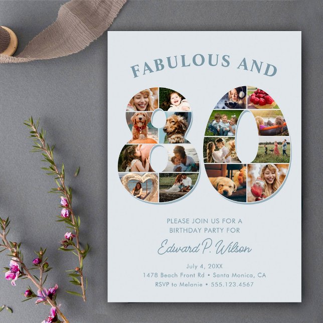 80th Birthday Photo Collage Elegant and Timeless Invitation (Creator Uploaded)