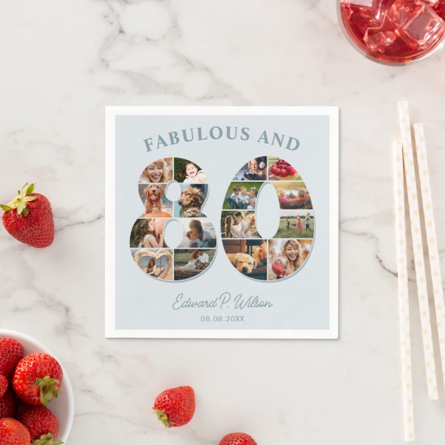 80th Birthday Photo Collage Elegant and Timeless Napkins (Insitu)