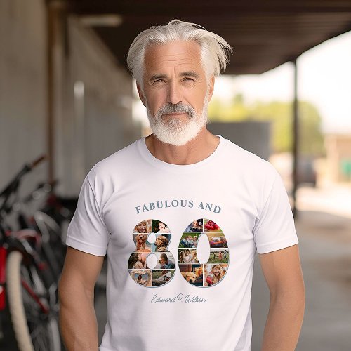 80th Birthday Photo Collage Elegant and Timeless T_Shirt