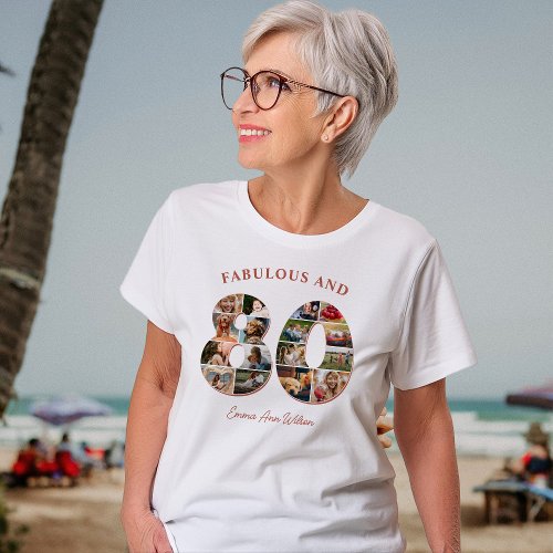 80th Birthday Photo Collage Elegant and Timeless T_Shirt