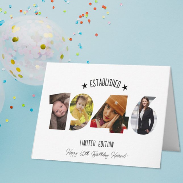 80th birthday Photo Collage established 1946 Thank You Card (Creator Uploaded)