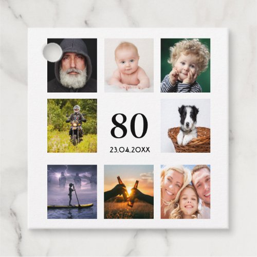 80th birthday photo collage guy thank you favor tags