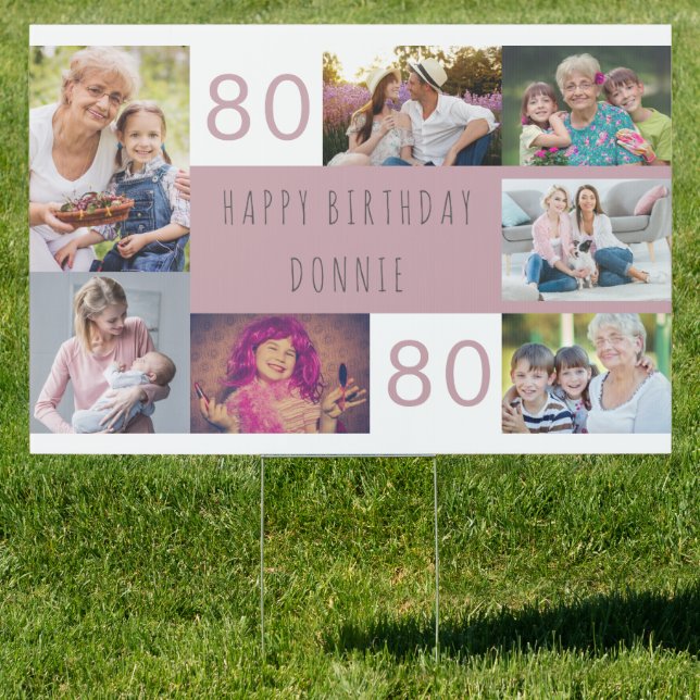 80th Birthday Photo Collage Happy Birthday Yard Sign (Insitu)