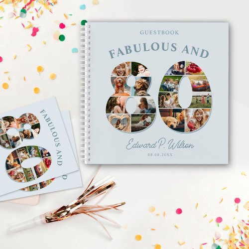 80th Birthday Photo Collage Milestone Guestbook Notebook