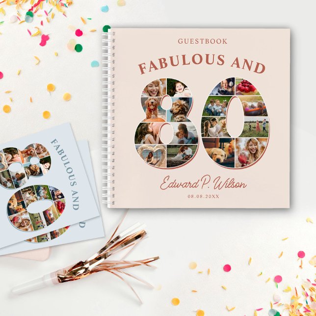 80th Birthday Photo Collage Milestone Guestbook Notebook (Creator Uploaded)