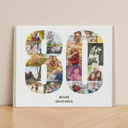 80th Birthday Photo Collage Number 80 Neutral Faux Canvas Print