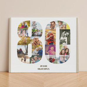 80th Birthday Photo Collage Number 80 Neutral Faux Canvas Print