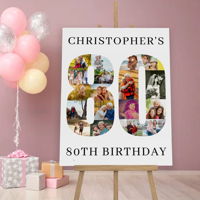 80th Birthday Photo Collage Number 80 Personalized Foam Board (Creator Uploaded)