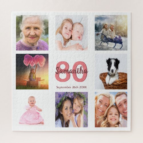 80th birthday photo collage woman white jigsaw puzzle