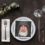 80th birthday photo eighty guys script men napkins<br><div class="desc">Template for own Your photo.  White text overlay: Eighty!  Written with a modern hand lettered style script. A napkin for a 80th birthday party for men,  guys.</div>