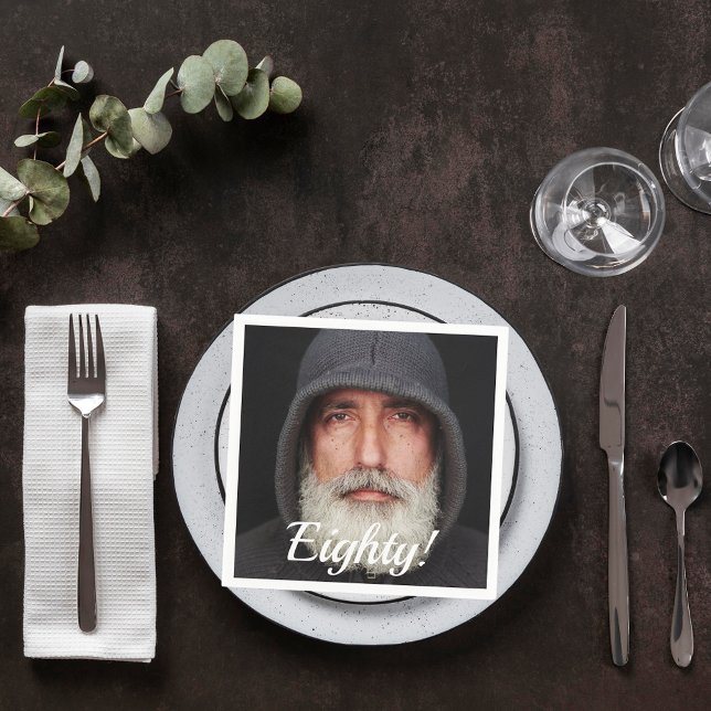 80th birthday photo eighty guys script men napkins (Creator Uploaded)