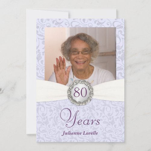 80th Birthday Photo Invitations Lavender Damask