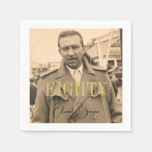 80th Birthday Photo Male Modern Birthday Napkins