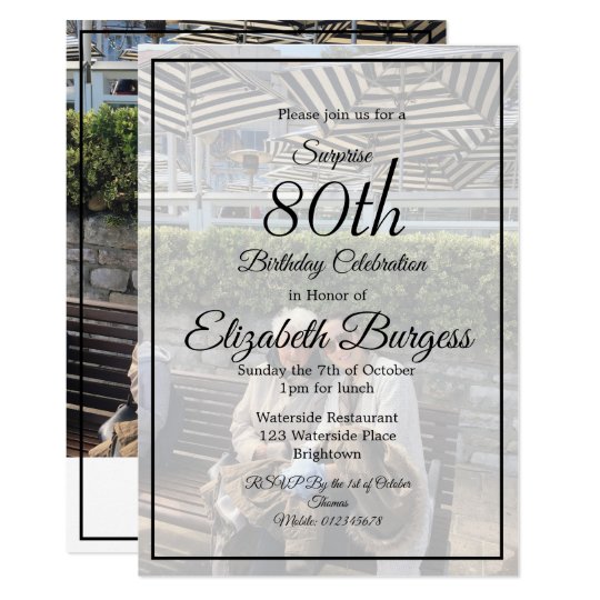 80th Birthday Photo Monogram Elegant Chic Invitation | Zazzle.com