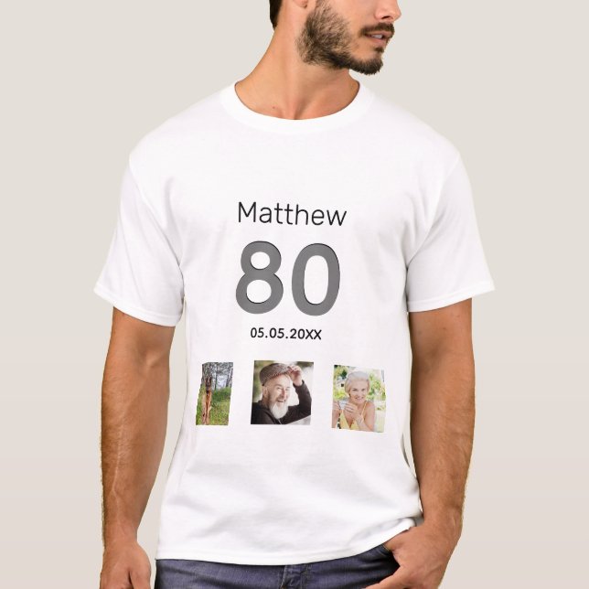 80th birthday photo monogram guy T-Shirt (Front)