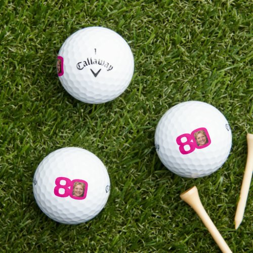 80th birthday photo pink and white  golf balls