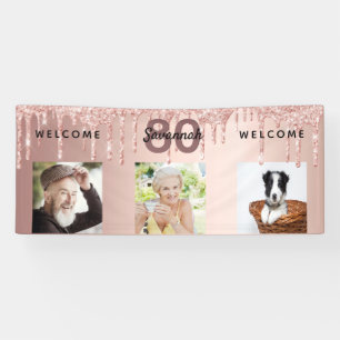 80th birthday photo rose gold glitter sparkle banner