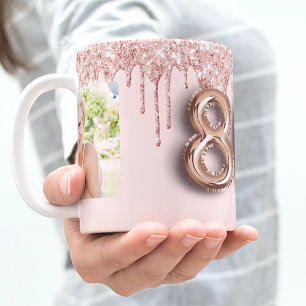 80th birthday photo rose gold pink coffee mug