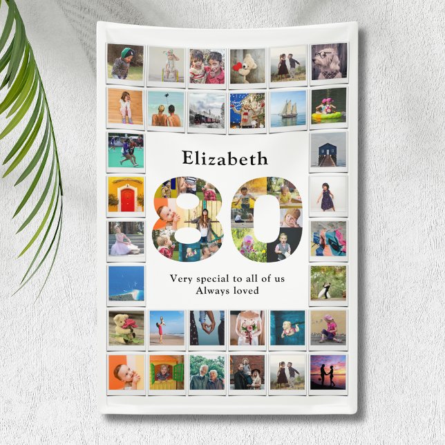 80th Birthday Photo Template Banner (Personalized 80th birthday banner with photo collage template.)