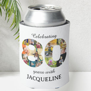 80th Birthday Photo Template Invitation Can Cooler