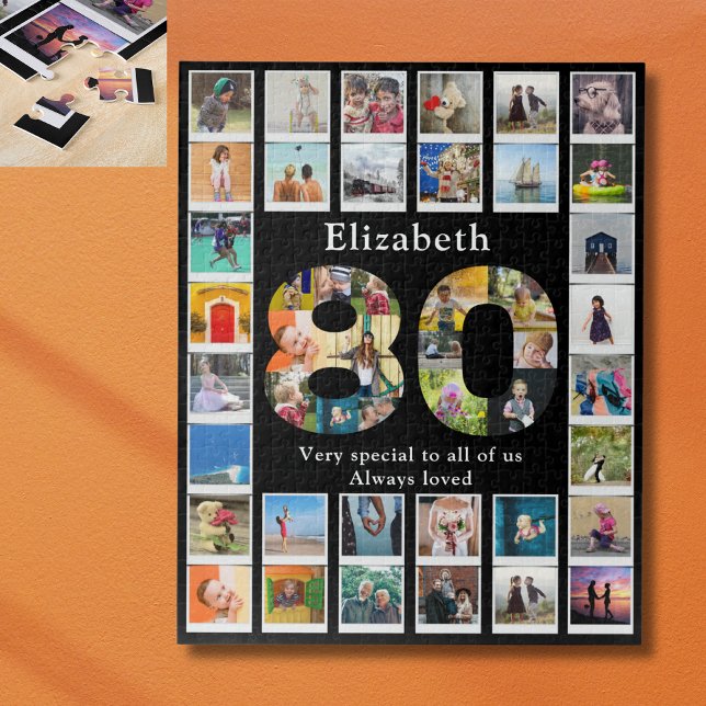 80th Birthday Photo Template Jigsaw Puzzle (Personalized 80th birthday jigsaw puzzle with family photo collage template. )