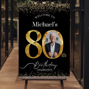 80th Birthday Photo Welcome Sign Template, Black