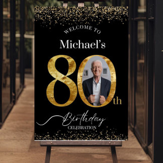 80th Birthday Photo Welcome Sign Template, Black