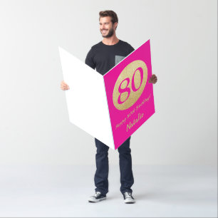 80th Birthday Pink and Gold Extra Large Jumbo Card