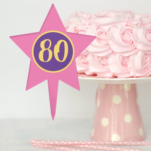80th Birthday Pink and Purple Star Cake Topper