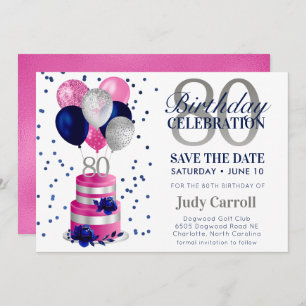 80th Birthday Pink Cake Save The Date Invitation