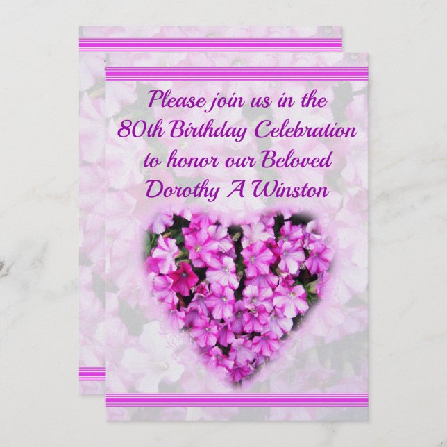 80TH BIRTHDAY PINK FLORAL BIRTHDAY INVITATION (Front/Back)