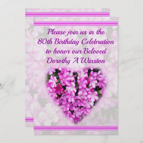 80TH BIRTHDAY PINK FLORAL BIRTHDAY INVITATION