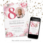 80th Birthday Pink Floral Botanical Custom Photo  Invitation<br><div class="desc">80th Birthday Pink Floral Botanical Custom Photo Invitation. Immerse yourself in a delicate blend of watercolor hues, predominantly pink, and intricate floral details that form a whimsical tapestry of elegance. Elevate the personal touch with a custom photo, seamlessly weaving cherished memories into the invitation's design. This feminine masterpiece not only...</div>